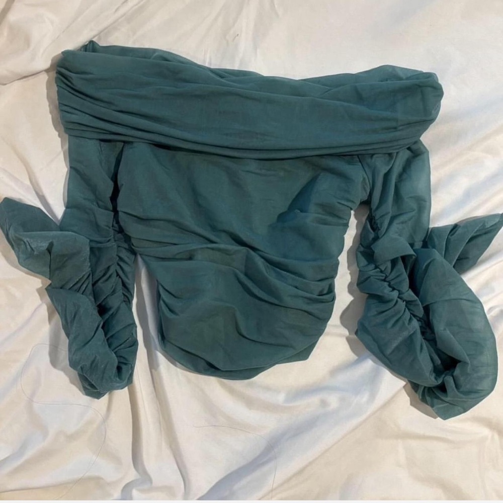 Zara Teal Off-Shoulder Blouse